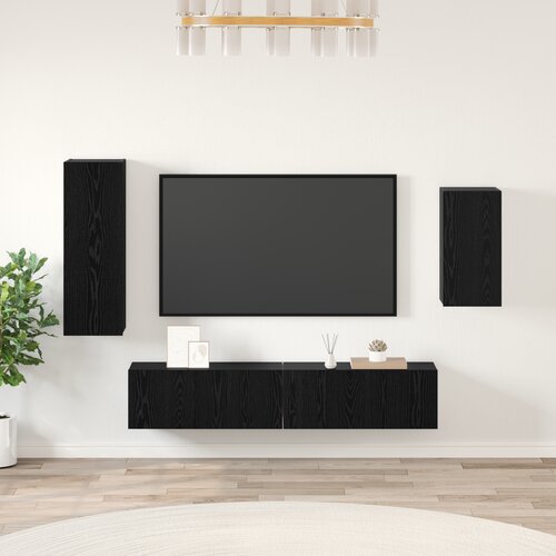 vidaXL Set TV kabineta s policom s pohranom s vratima 4 pcs Crni hrast 30.5 x 30 x 90 cm Cijene