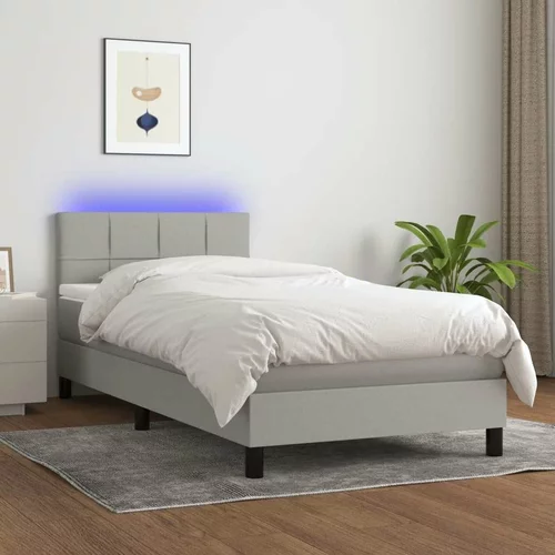  Box spring postelja z vzmetnico LED svetlo siva 90x200 cm blago, (20930344)