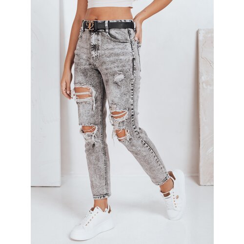 DStreet Jeansy damskie push up z dziurami szare Slike