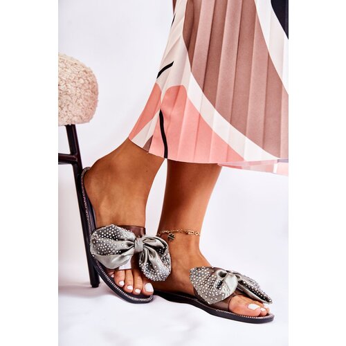 PG2 Women's Rubber Slippers With A Bow Black and Grey Meriden Cene