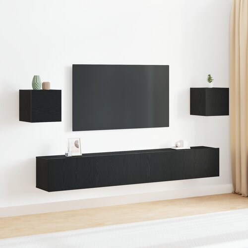 VidaXL set TV ormara od 6 komada zidna montaža crni hrast inženjersko drvo, zidni TV ormari 2 kom crni hrast 30.5x30x30 cm, crni hrast zidni TV ormar 100x30x30 cm od inženjerskog drveta Slike