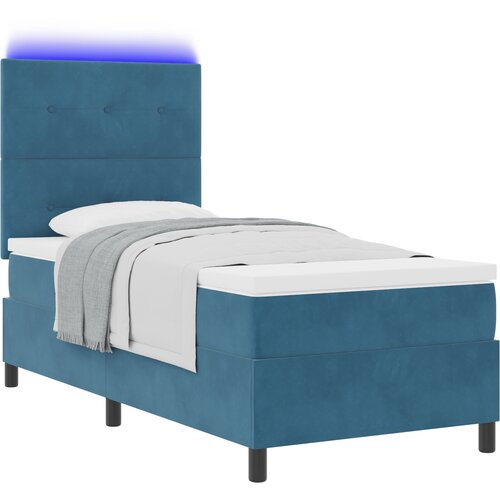 vidaXL Box Spring Krevet s Madracem i LED Tamnoplavi 90x200 cm Baršun Cijene