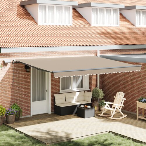 vidaXL Ročna zložljiva tenda z LED Bež 450x300 cm, Tenda rezervna tkanina za okvir 4.5x3 m Bež Cene