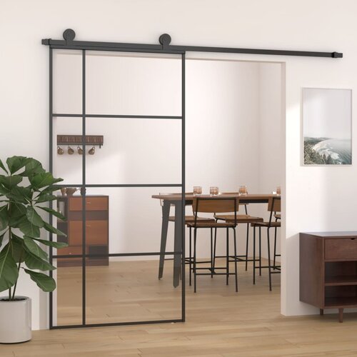 vidaXL Drsna vrata ESG steklo in aluminij 102,5x205 cm črna Cene