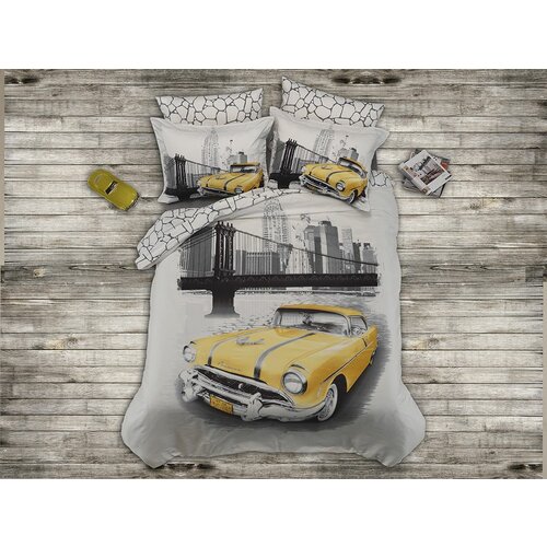 L'essential Maison yellow taxi yellowgreyblack satin single quilt cover set Cene