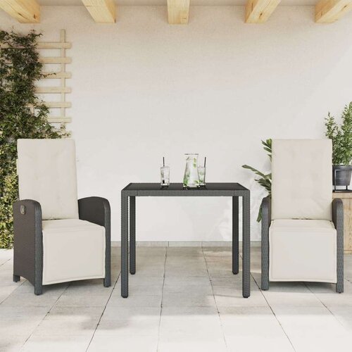 3-dijelni bistro set s jastucima crni od poliratana Cene