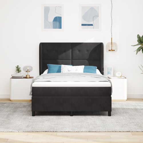VidaXL Postelja s vzmetnico Črna 140x200 cm Žamet Slike