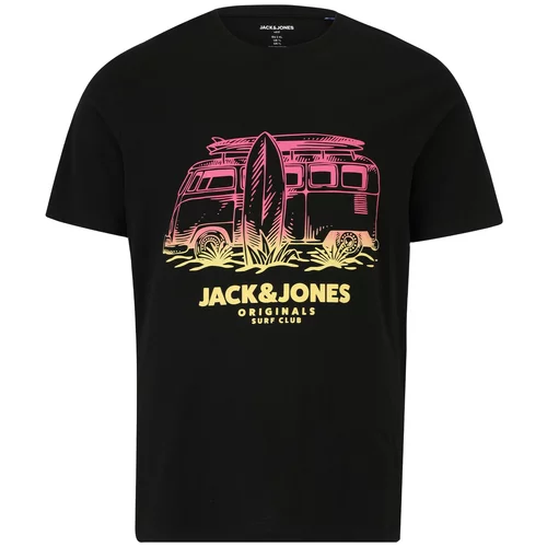 Jack & Jones Plus Majica 'ARUBA' svijetložuta / svijetloroza / crna