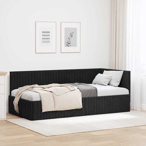  Kutni okvir kreveta s uzglavljem Crna 90 cm x 200 cm Baršun Cene