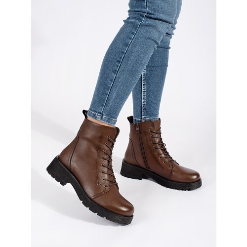 Sergio Leone Dark brown leather ankle boots with a thick sole by Slike