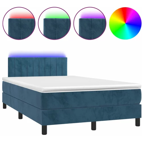 vidaXL Box spring postelja z vzmetnico LED tem. modra 120x190 cm žamet, (21111958)