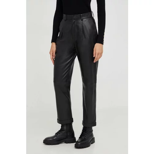 Answear Lab Kožne hlače X limitirana kolekcija NO SHAME za žene, boja: crna, ravni kroj, visoki struk