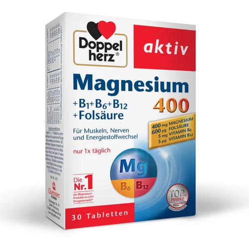 Doppelherz Aktiv Magnezij 400 + B vitamini + Folna kislina, tablete