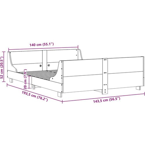 VidaXL Okvir kreveta bez madraca bijeli 140 x 190 cm masivna borovina Slike