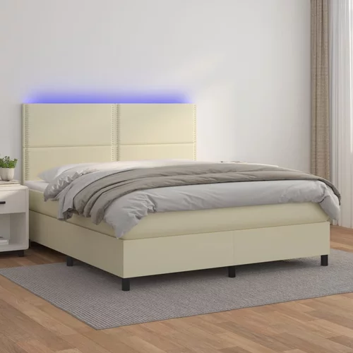  Krevet box spring s madracem LED krem 160x200cm od umjetne kože