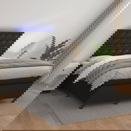 The Living Store Box spring postelja z vzmetnico LED črna 120x200cm umetno usnje - Box Spring Postelja, (21516616) Slike
