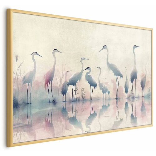  Plakat - Birds by the Lake - herons painted in watercolor in a delicate  gray-pink palette 42x29.7 Zlatni okvir Cijene