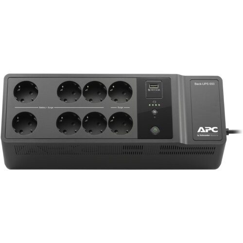  Back-UPS 650VA, Standby, Floor, 650VA/400W, 230V, AVR, 8x Schuko (6x Full + 2x Surge), USB Type-A Fast Charger Port (2.4A), PF 0.61 (Fu Cene
