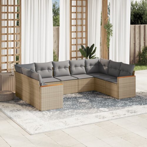 vidaXL 9-dijelni set vrtnih sofa s jastucima bež od poliratana Cijene