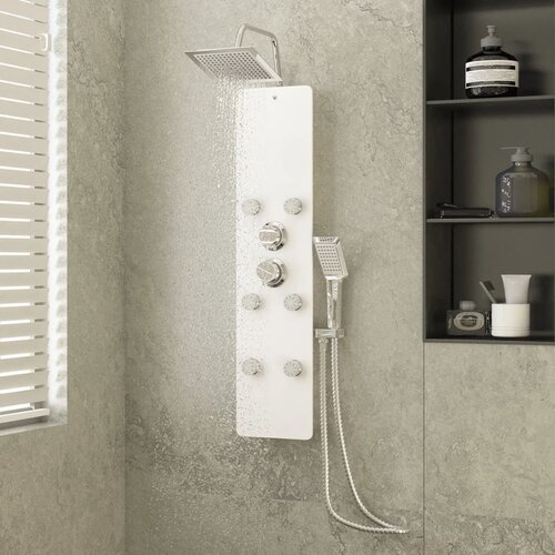 vidaXL Panelna enota za tuš steklo 25x47,5x130 cm bela Cene