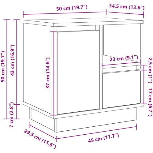  Noćni ormar Siva 50 x 34,5 x 50 cm. Konstruirano drvo Slike