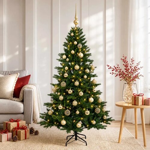  Umjetno božićno drvce s kuglicom 120 cm 150 LED lampica - 120 cm s LED žaruljama i zlatnim kuglicama Cene
