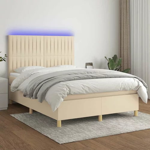  Box spring postelja z vzmetnico LED krem 140x200 cm blago, (20899931)