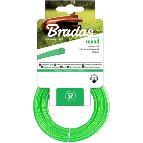 Bradas Rezna nit za trimere, Okrugla, 3 mm x 100 m, Zelena Slike