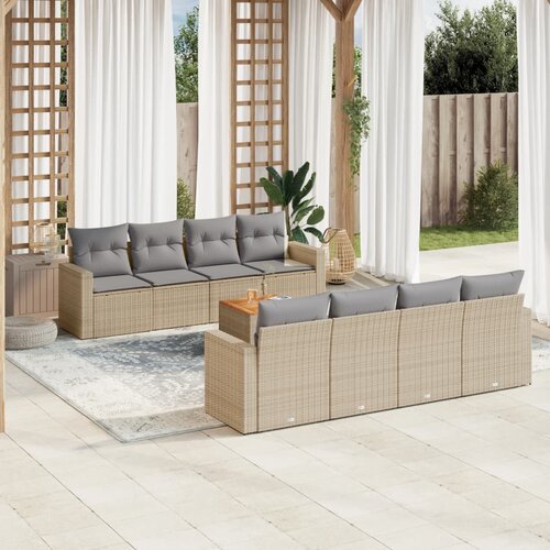 VidaXL 9-dijelni set vrtnih sofa s jastucima bež od poliratana Slike