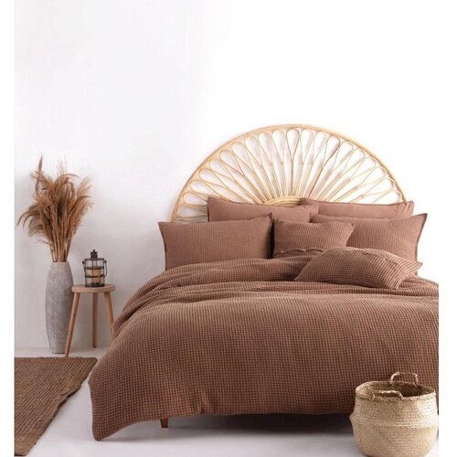 Mila Home Luxury Smeđa posteljina za krevet za jednu osobu od renforce pamuka 140x200 cm Waffle Striped &amp;ndash; Slike