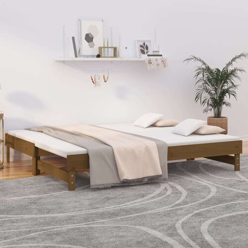  Dnevni ležaj na razvlačenje boja meda 2 x (100x200) cm borovina Slike