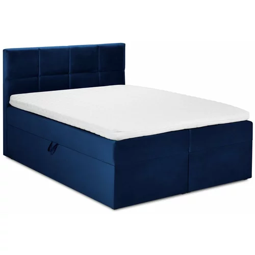 Mazzini Beds modra žametna zakonska postelja Mimicry, 180 x 200 cm