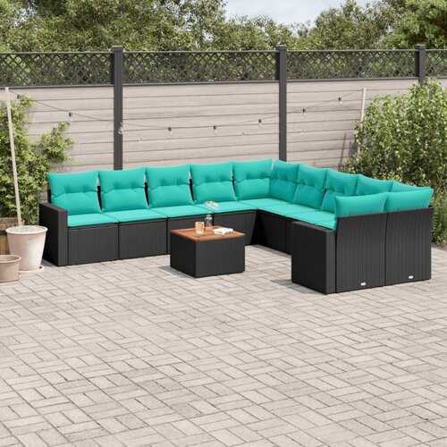 11-dijelni set vrtnih sofa od poliratana s jastucima crni Crna 65.5 x 62 x 69 cm Slike