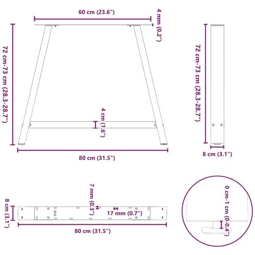  Noge za blagovaonski stol A-oblika 2 kom 90 x (72-73) cm Čelik - Prirodna 90 x (72-73) cm 1 Slike