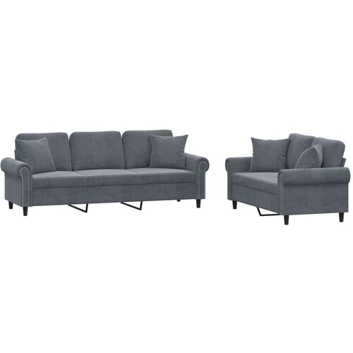 VidaXL 2-dijelni set sofa s jastucima tamnosivi bar&amp;scaron;unasti Slike