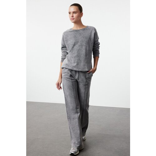 Trendyol Anthracite Washed Wide Leg/Flare Flexible Knitted Sweatpants Slike