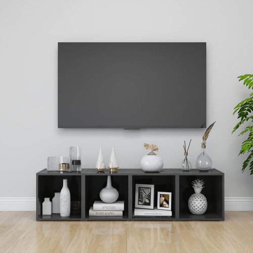 VidaXL TV omarice 4 kosi visok sijaj sive 37x35x37 cm iverna plo&amp;scaron;ča Slike