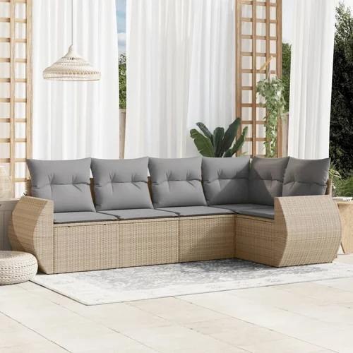 vidaXL 5-dijelni vrtni set sofa s jastucima bež od poliratana