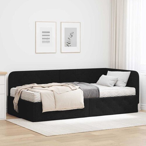 vidaXL Kotna postelja z vzmetnico z vzglavjem Črna 90 x 200 cm blago Cene