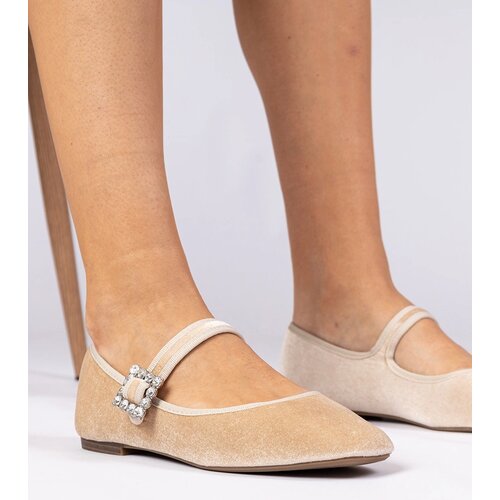 Gemre Beige Women's Suede Ballet Flats with Buckle Kvitta Cene