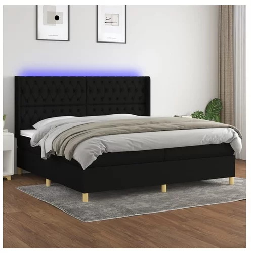 Box spring postelja z vzmetnico LED črna 200x200 cm blago