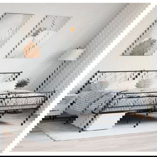 VidaXL Metalni okvir kreveta uzglavlje i podnožje crni 183x213 cm Slike