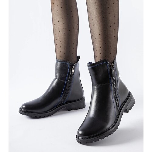 Gemre Black ankle boots with decorative blue stitching Nereo Cene
