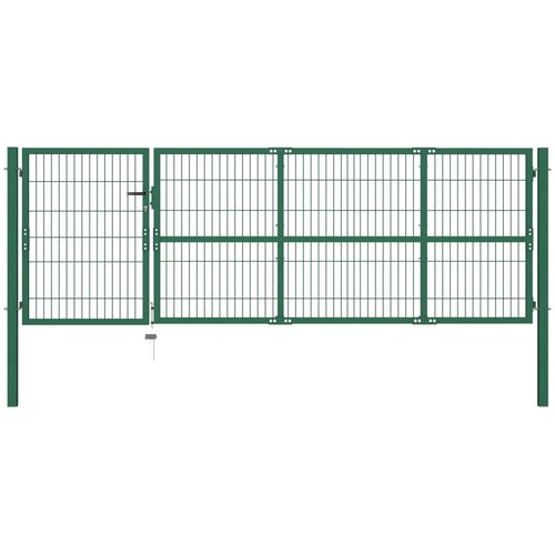 vidaXL Vrata za vrtno ograjo s stebrički 350x100 cm jeklo zelena Cene