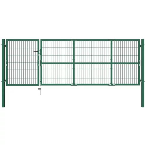 vidaXL vrtna vrata za ogradu sa stupovima 350 x 100 cm čelična zelena
