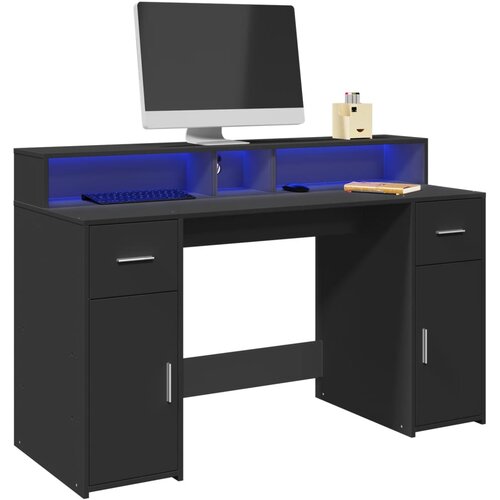 Furnova Pisalna miza z LED lučkami črna 140x55x91 cm inženirski les, (22080677) Cene