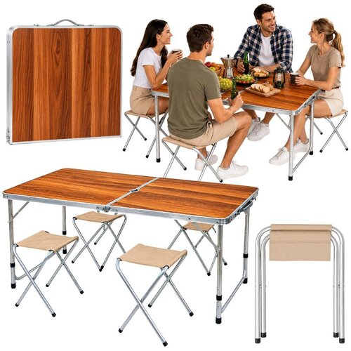  Set kamperskog namje&amp;scaron;taja, sklopivi stol, 4 stolice, drveni kofer Slike