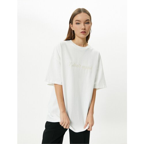 Koton Oversize T-Shirt Embroidered Detail Short Sleeve Crew Neck Cotton Cene