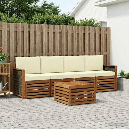  Set vanjskih sofa 5 kom. Prirodna i krem Čvrsto drvo akacije Smeđa Cene