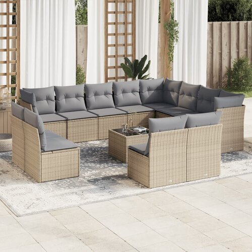 VidaXL 13-dijelni set vrtnih sofa s jastucima poliratan Bež Slike